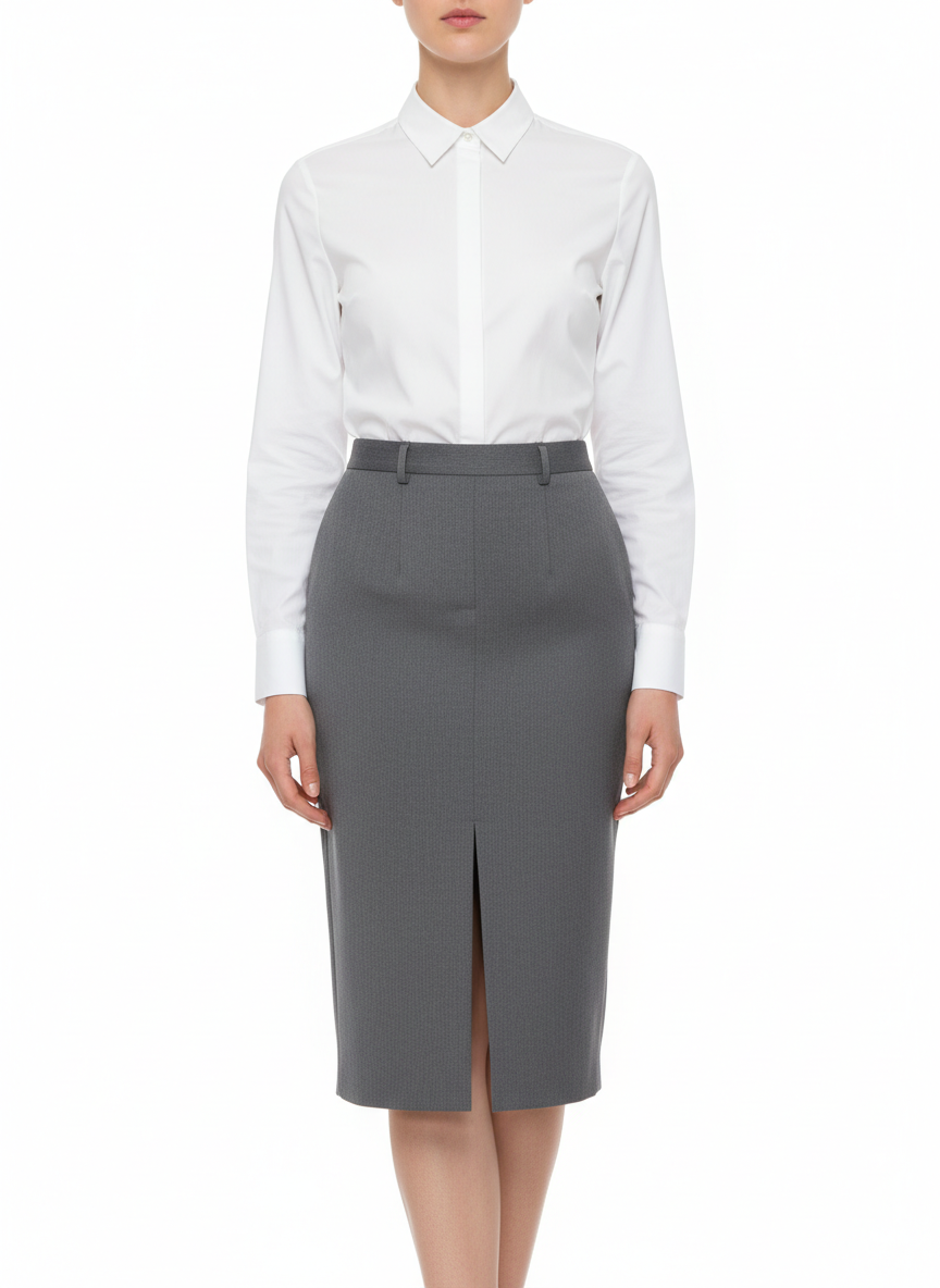 Simona Corsellini gonna lunga con spacco grigio