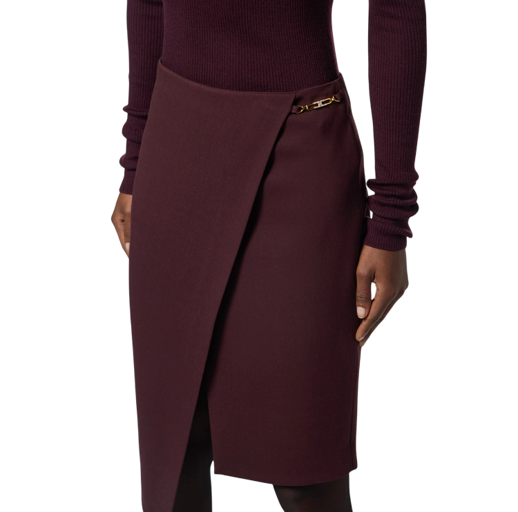 Elisabetta Franchi gonna tubino asimmetrica borgogna