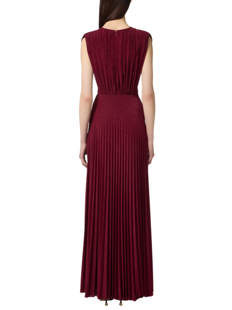 Elisabetta Franchi abito lungo plissè lurex rosso ciliegia - mem39