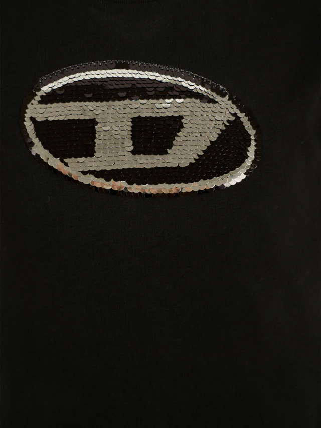 Diesel T-shirt manica corta con logo paillettes nero