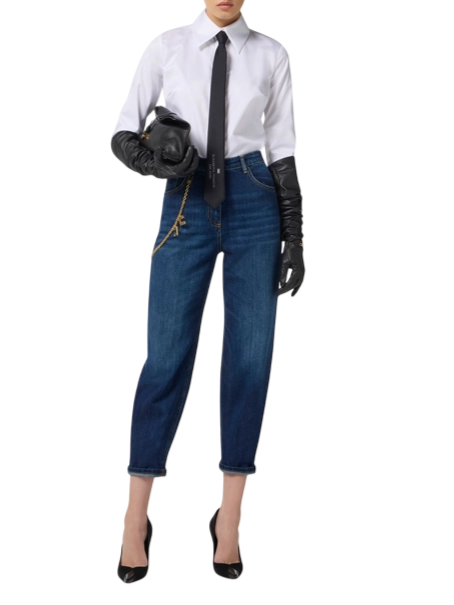 Elisabetta Franchi jeans con catenella logata lavaggio blu