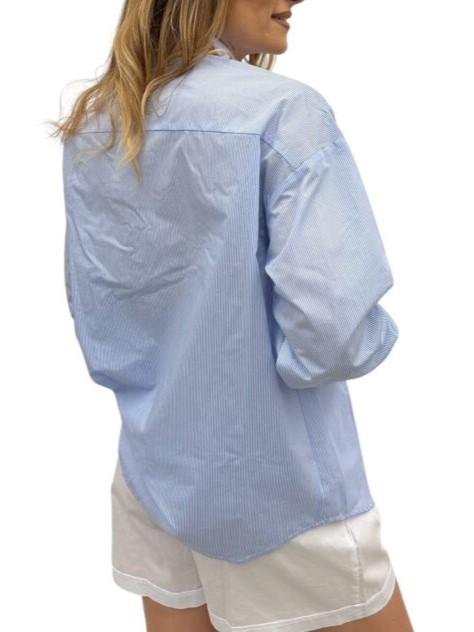 White Wise camicia manica lunga con applicazioni gioiello celeste