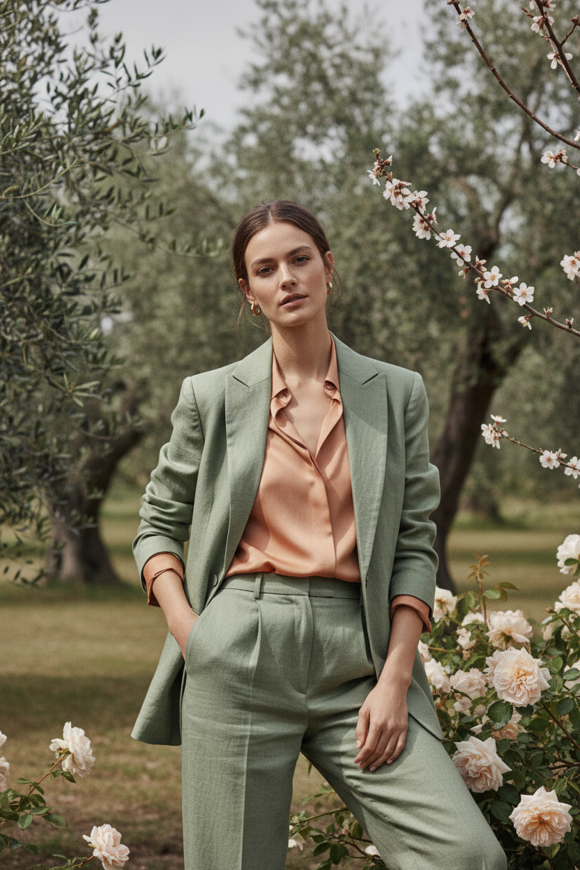 Look primavera verde salvia e albicocca - copertina guida abbinamenti mem39