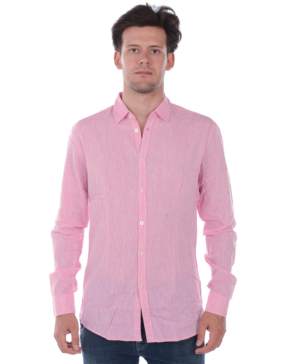 Camicia Blu Lino e Cotone Daniele Alessandrini - mem39