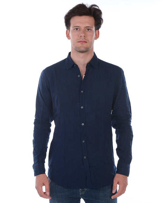 Camicia Blu Lino e Cotone Daniele Alessandrini - mem39