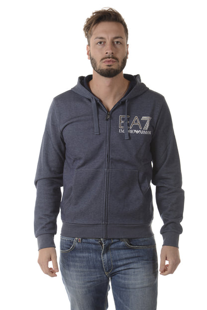 Felpa EA7 Blu con Zip e Cappuccio - Emporio Armani - mem39