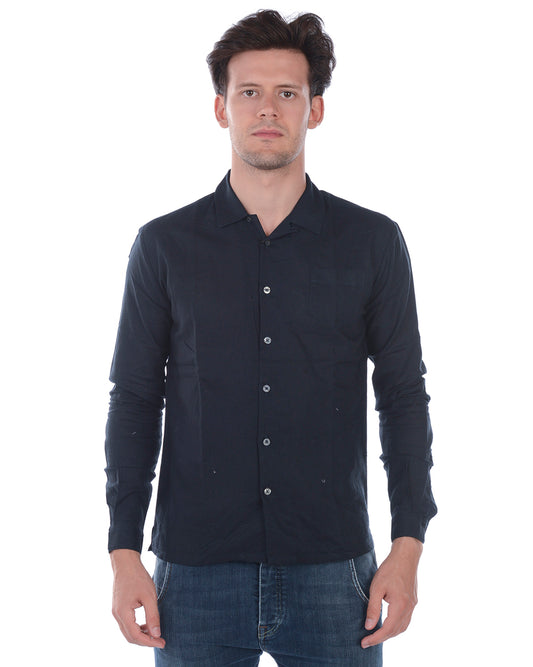 Camicia Daniele Alessandrini Blu in Lino e Cotone - mem39