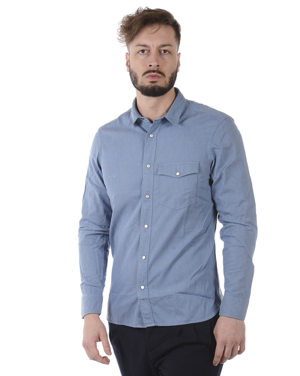 Burberry Camicia Iconica in Cotone Azzurro con Manica Lunga - mem39