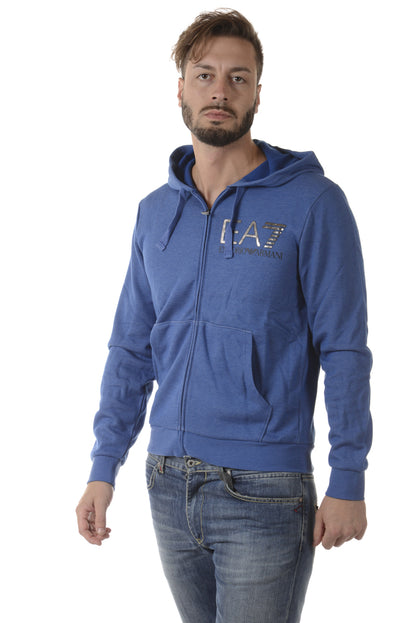 Felpa EA7 Blu con Zip e Cappuccio - Emporio Armani - mem39