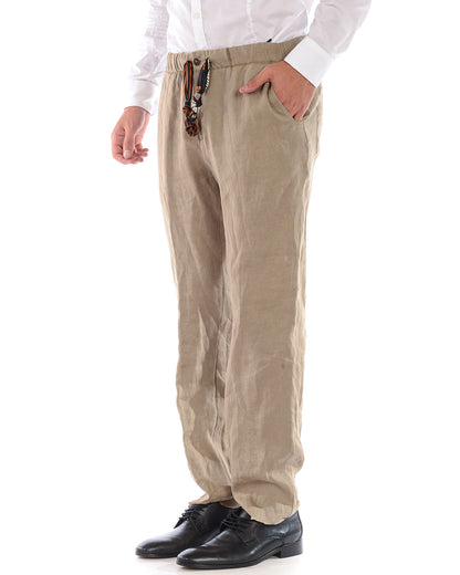 Pantaloni Daniele Alessandrini Beige in Lino - mem39