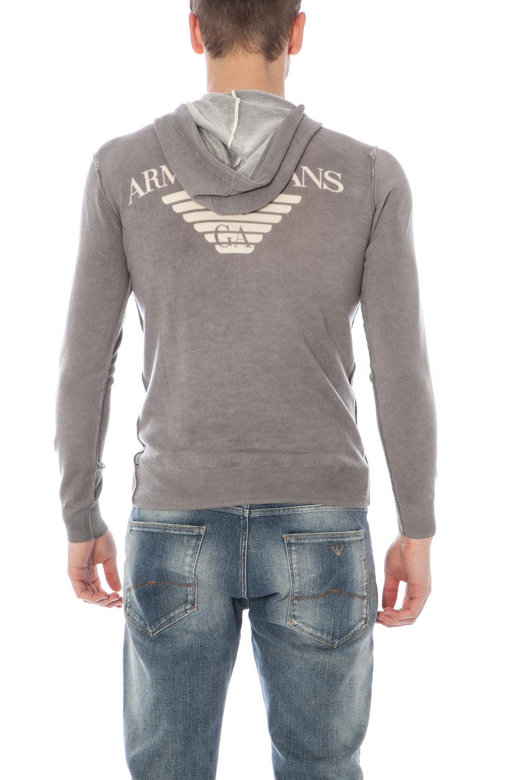 Felpa Armani Jeans AJ XXL Grigio Cappuccio e Zip - mem39