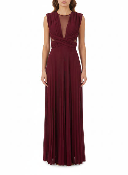 Elisabetta Franchi abito lungo plissè lurex rosso ciliegia - mem39