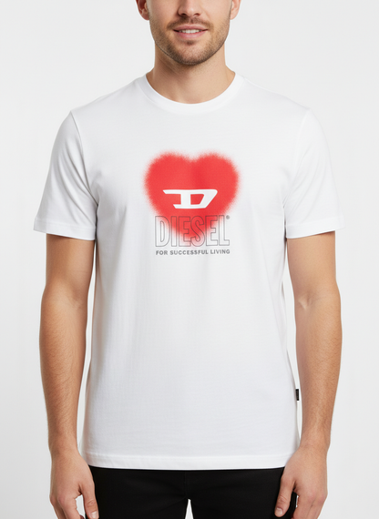 Diesel T-shirt maniche corte con stampa logo in cotone bianco