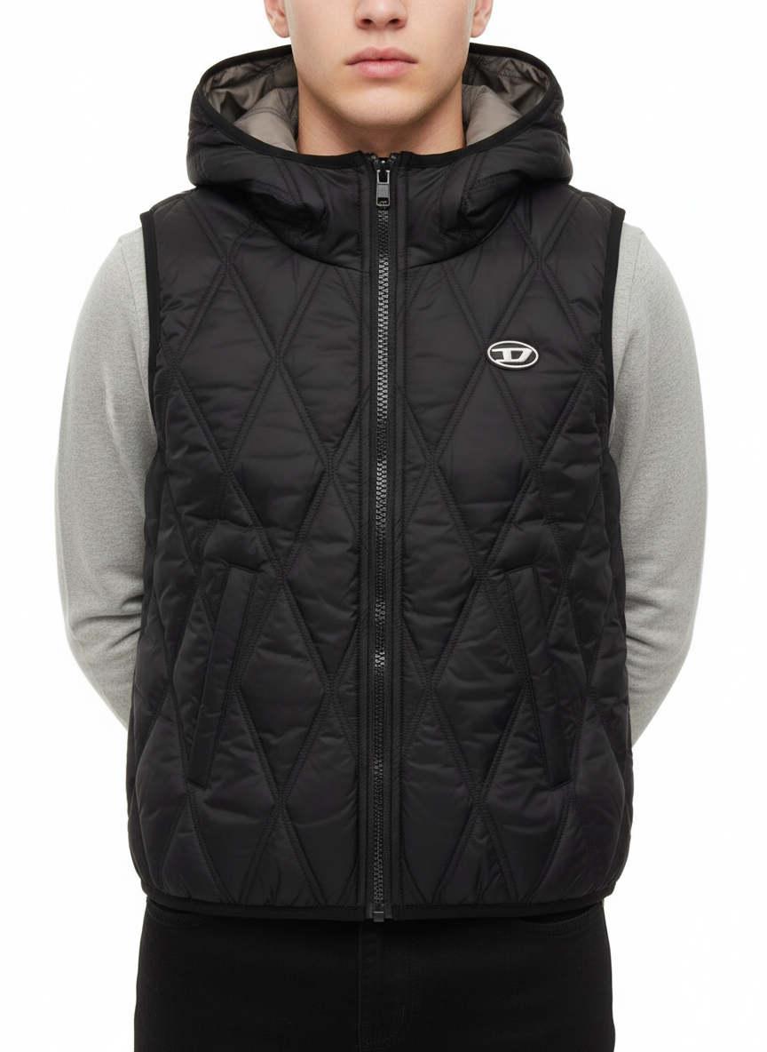 Diesel gilet imbottito con cappuccio Jfossir nero