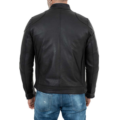 Biker Giacca In Vera Pelle Nera Uomo Slim Particolari Spalle Rindway - mem39