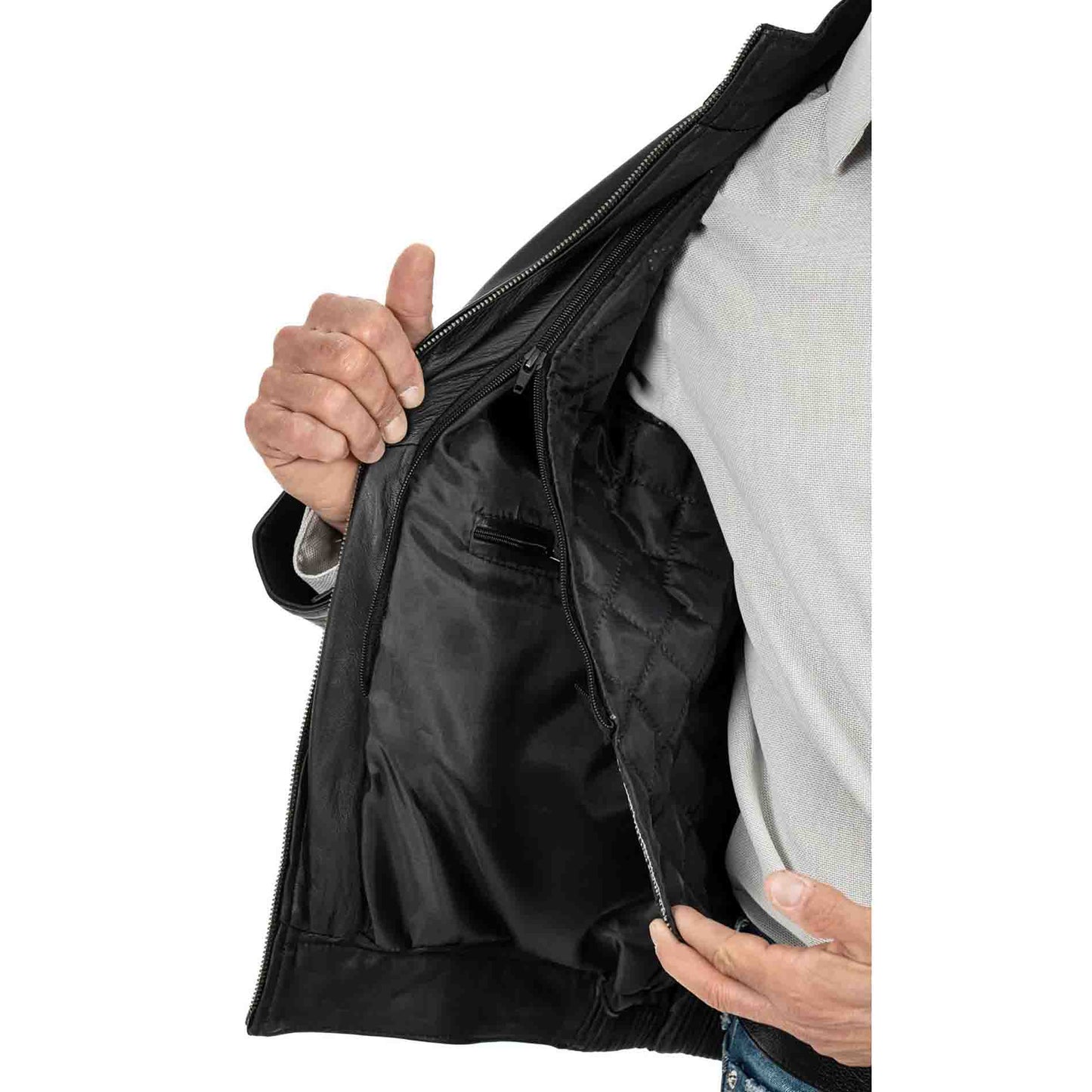 Biker Giacca In Vera Pelle Nera Uomo Slim Particolari Spalle Rindway - mem39