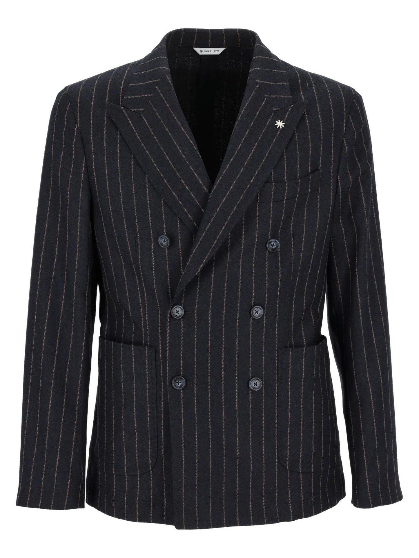 Manuel Ritz giacca doppiopetto gessata blu beige