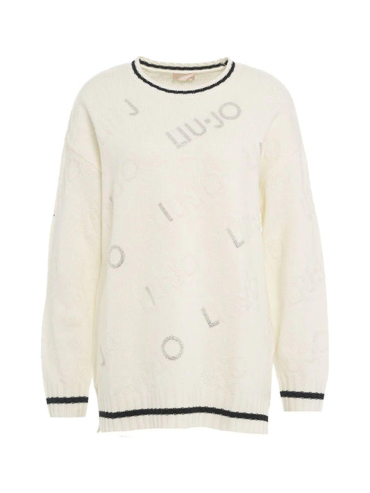 Liu Jo maglia over in misto lana con logo strass panna