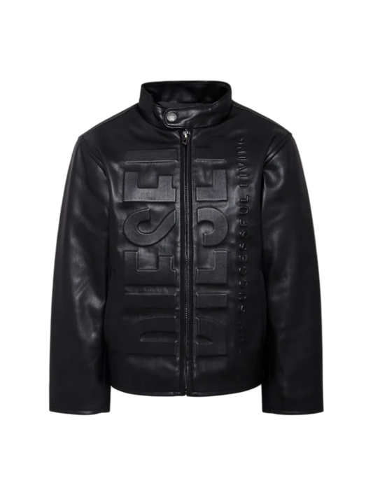 Diesel giubbino biker in ecopelle con logo nero