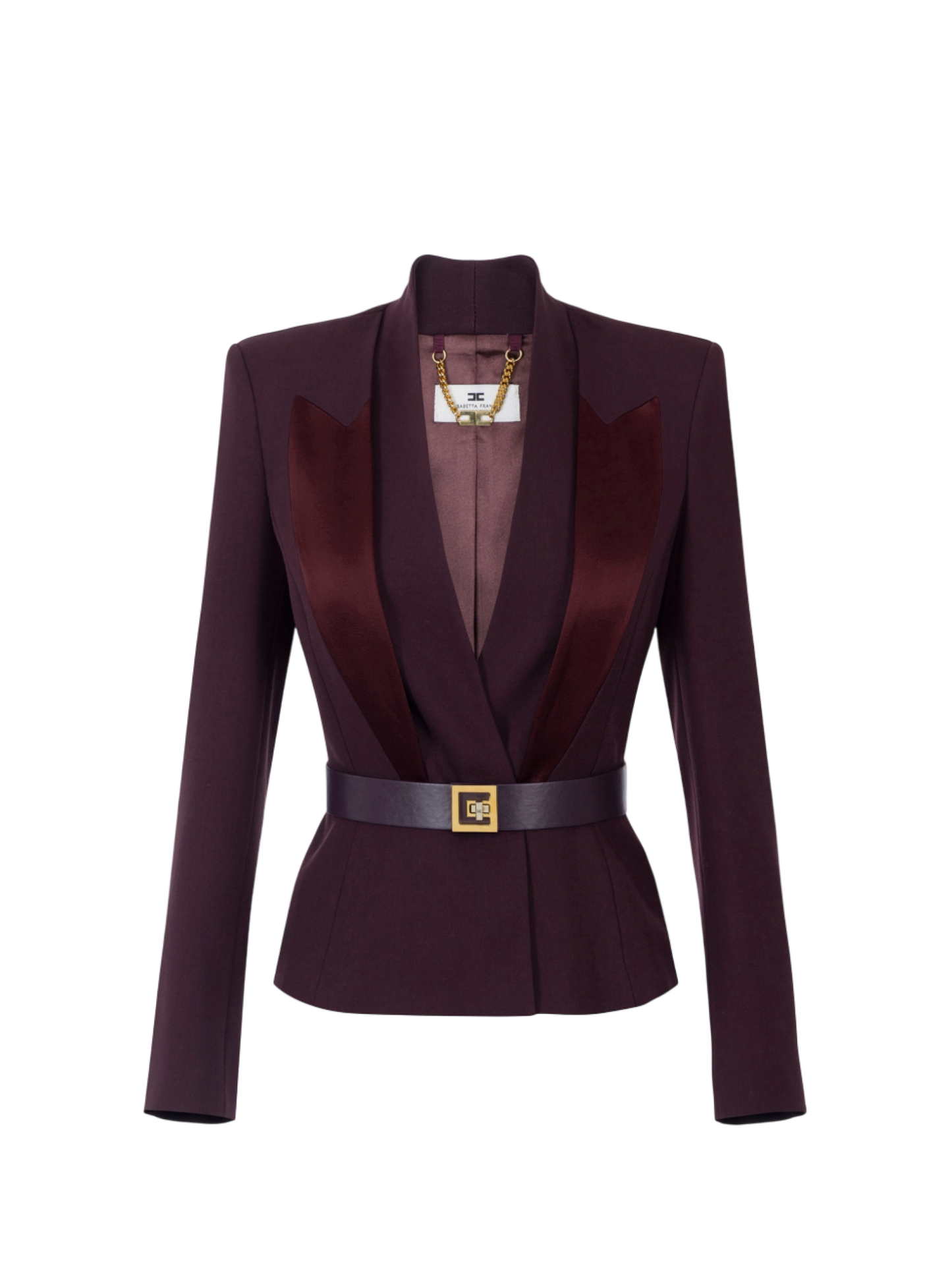 Elisabetta Franchi giacca in crepe con revers satin borgogna