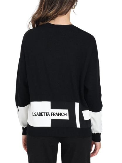 Elisabetta Franchi maglia bicolore con logo nero bianco