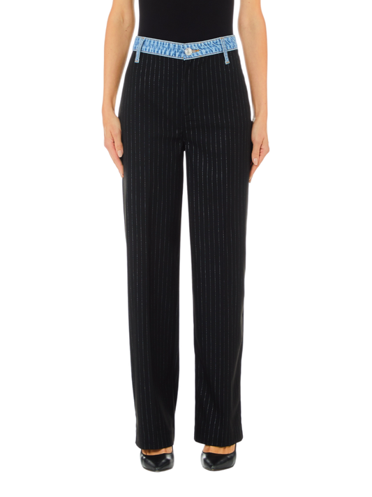 Liu Jo pantaloni gessati gamba dritta nero