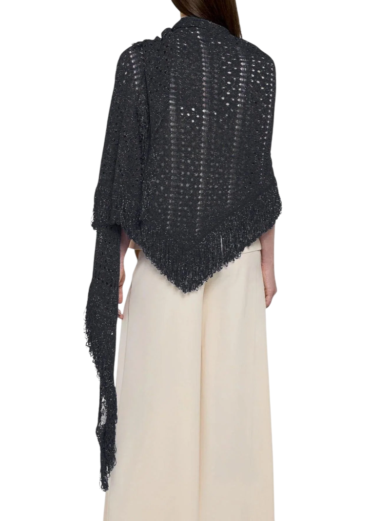 Simona Corsellini scialle traforato lurex con frange nero