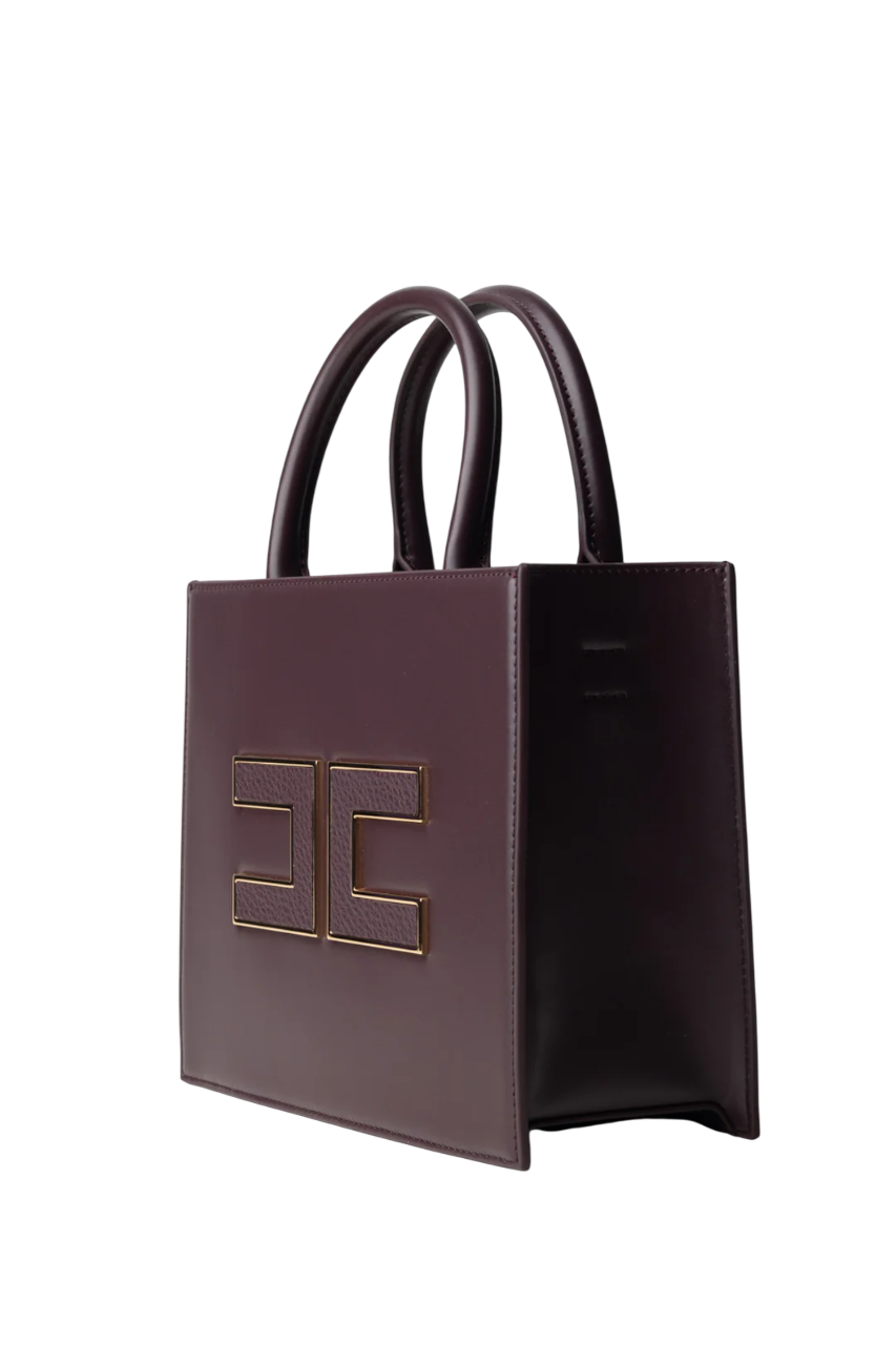 Elisabetta Franchi borsa tote piccola con logo borgogna