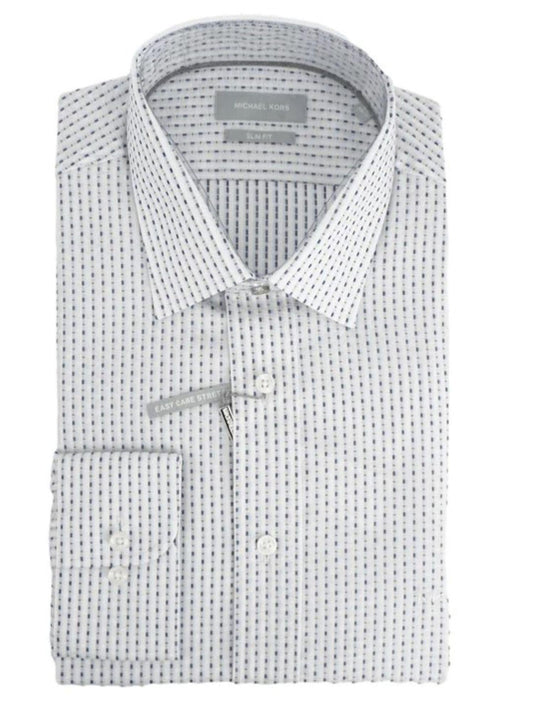 Michael Kors camicia manica lunga in fantasia slim fit bianco blu