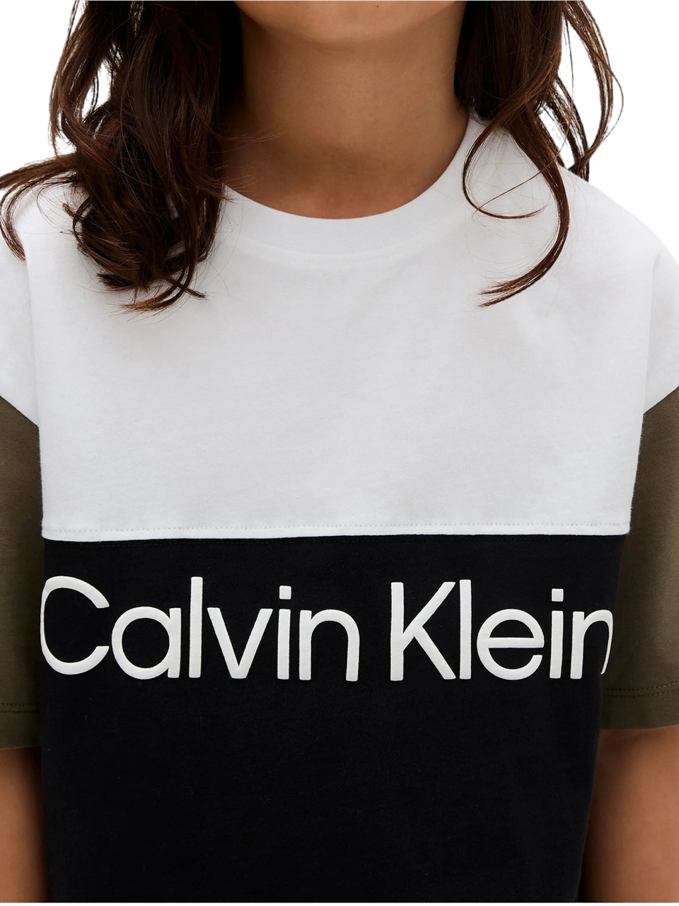Calvin Klein T-shirt bambino colorblock nero bianco verde