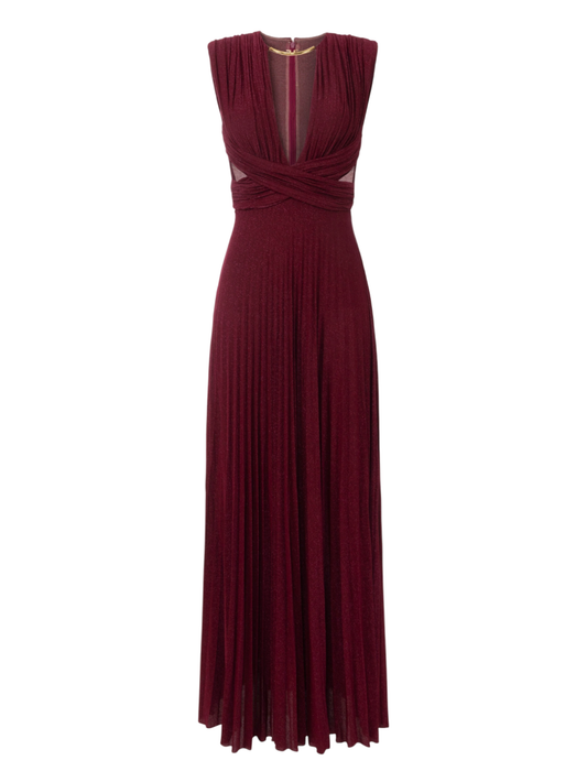 Elisabetta Franchi abito lungo plissè lurex rosso ciliegia