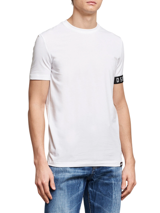 Dsquared2 T-shirt manica corta con banda logata bianco nero