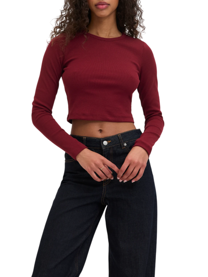 Jjxx T-shirt crop a costine bordeaux