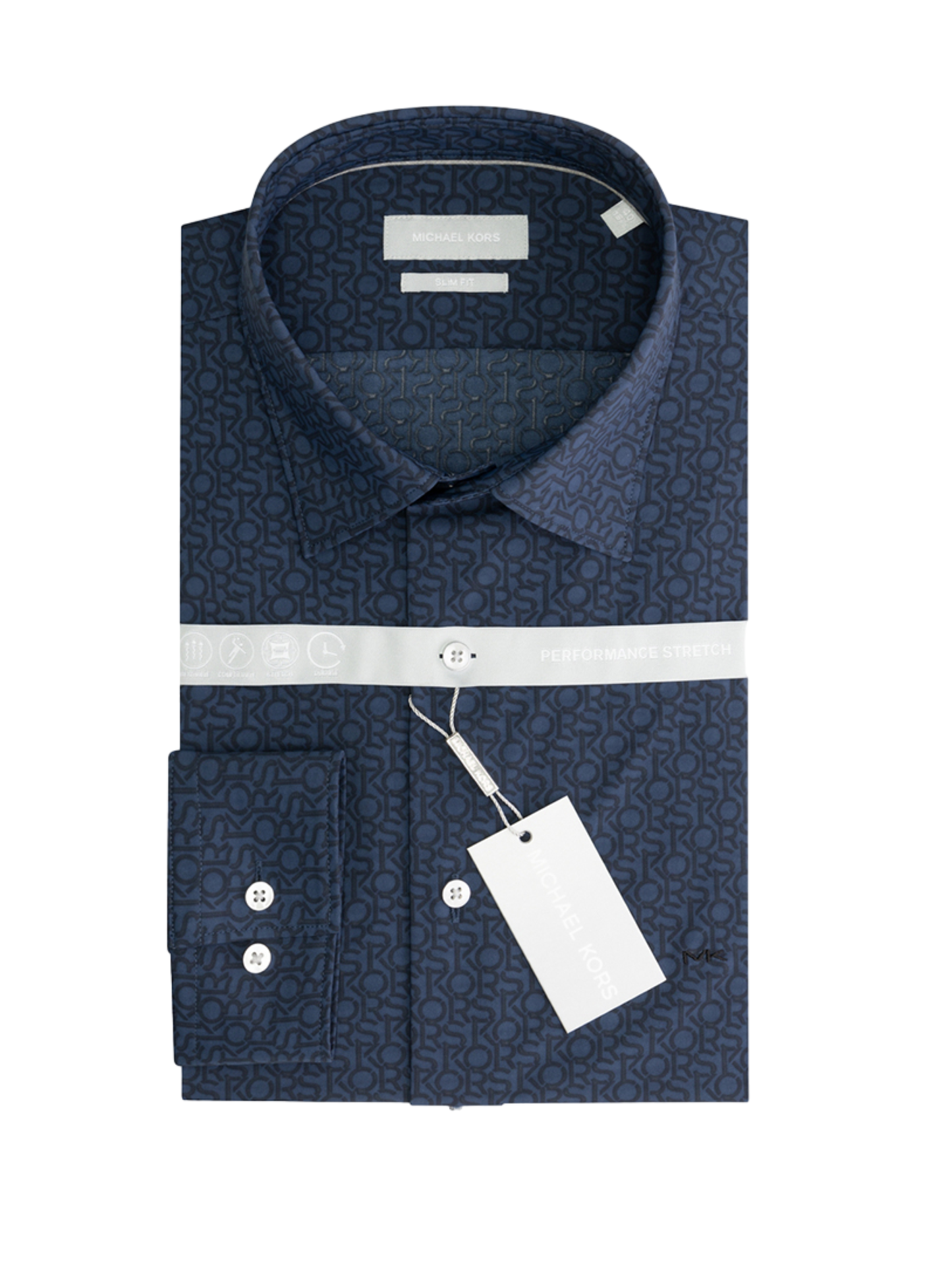 Michael Kors camicia manica lunga slim fit in fantasia logo blu