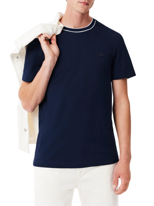 Lacoste T-shirt in piquè con colletto a righe blu