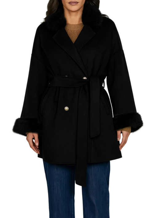 Relish cappotto doppiopetto Vexat con ecopelliccia nero