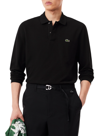 Lacoste polo manica lunga 12.12 in piquè nero