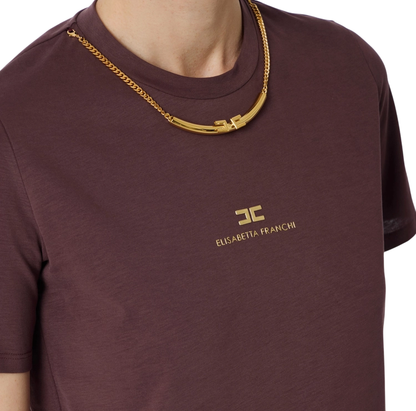 Elisabetta Franchi T-shirt in jersey con collana logata borgogna