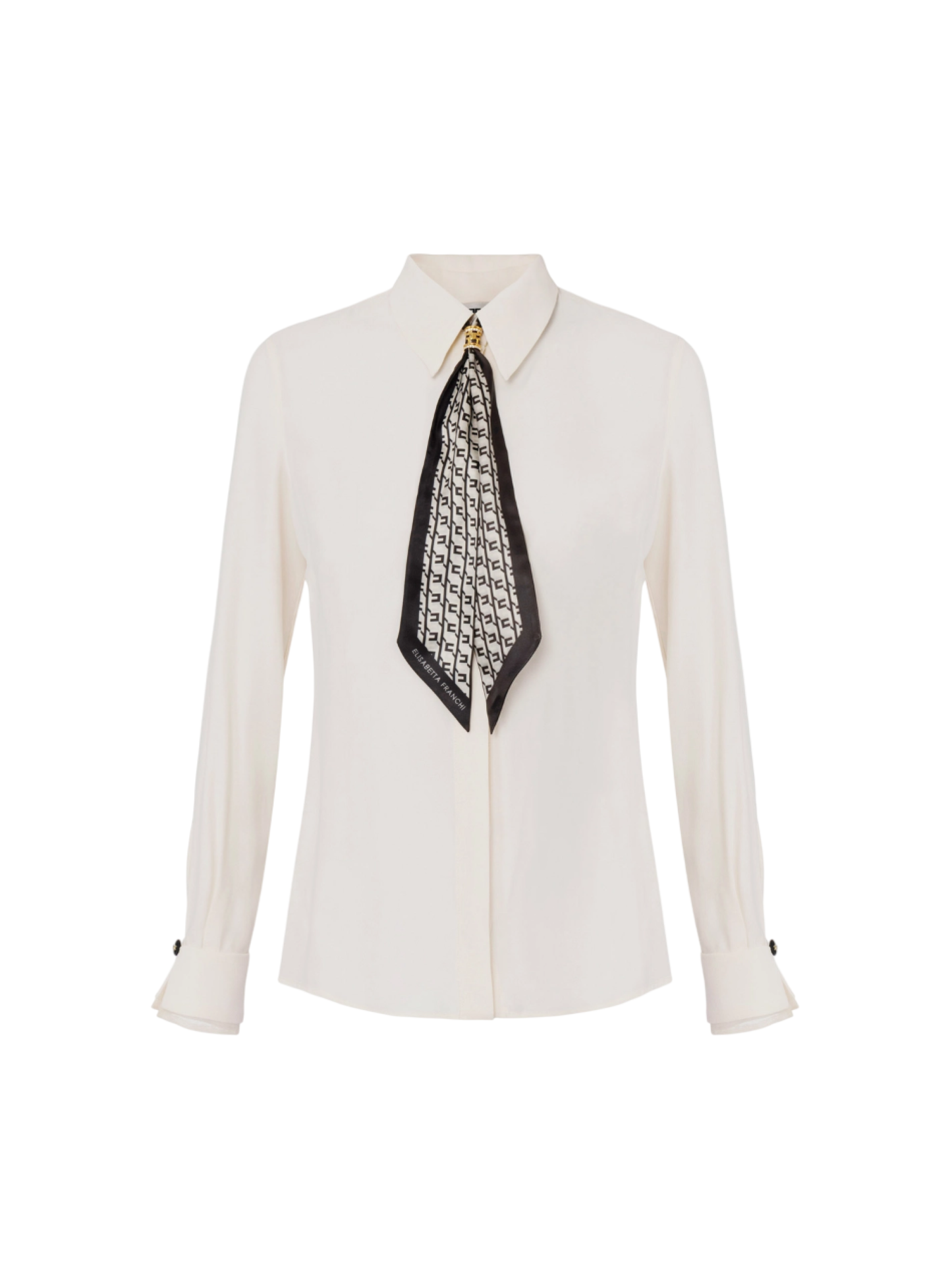 Elisabetta Franchi camicia in georgette con foulard bianco latte