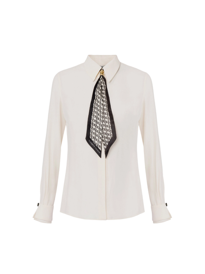 Elisabetta Franchi camicia in georgette con foulard bianco latte