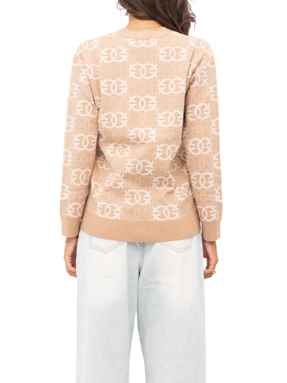 Pinko cardigan Half Breed in fantasia logata beige bianco