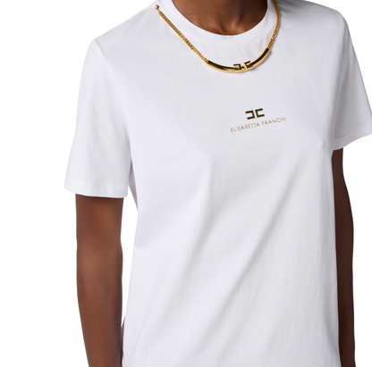 Elisabetta Franchi T-shirt in jersey con collana logata bianco