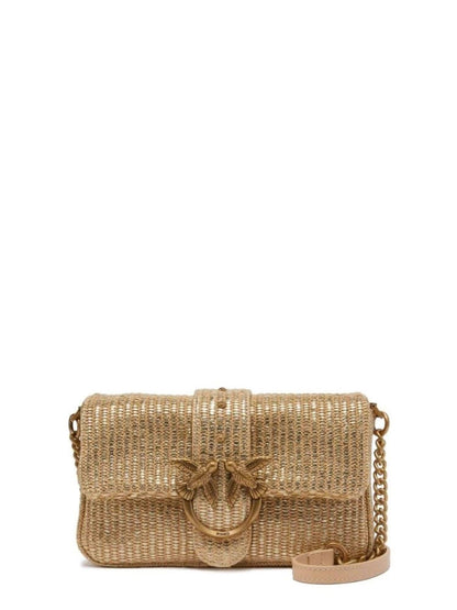 Pinko borsa Love Bag One Mini Slouchy in rafia beige oro
