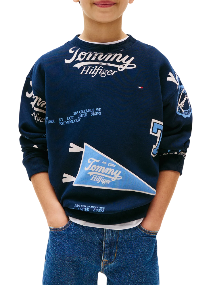 Tommy Hilfiger felpa bambino con stampe logo blu