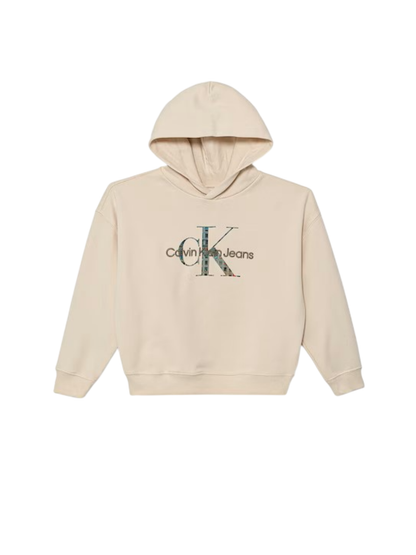 Calvin Klein Jeans felpa con cappuccio logo monogram ecrù