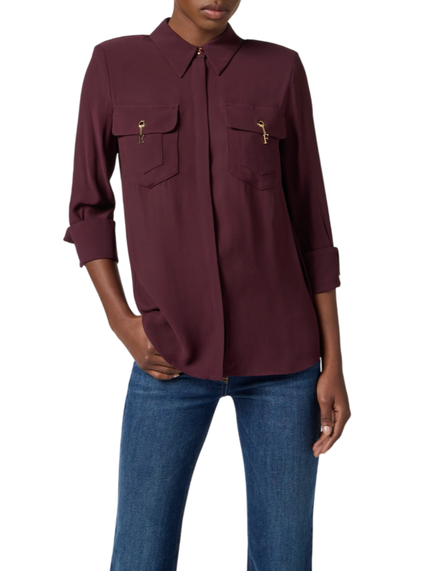 Elisabetta Franchi camicia in georgette con tasche borgogna