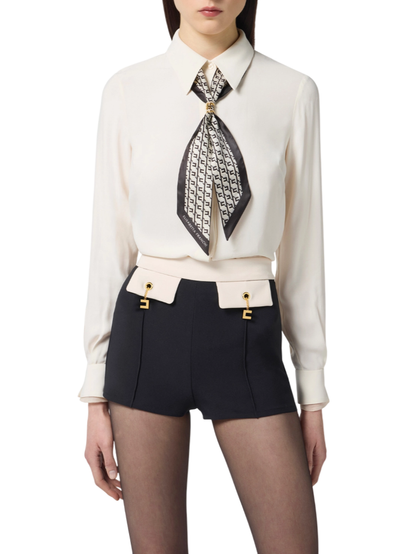 Elisabetta Franchi camicia in georgette con foulard bianco latte