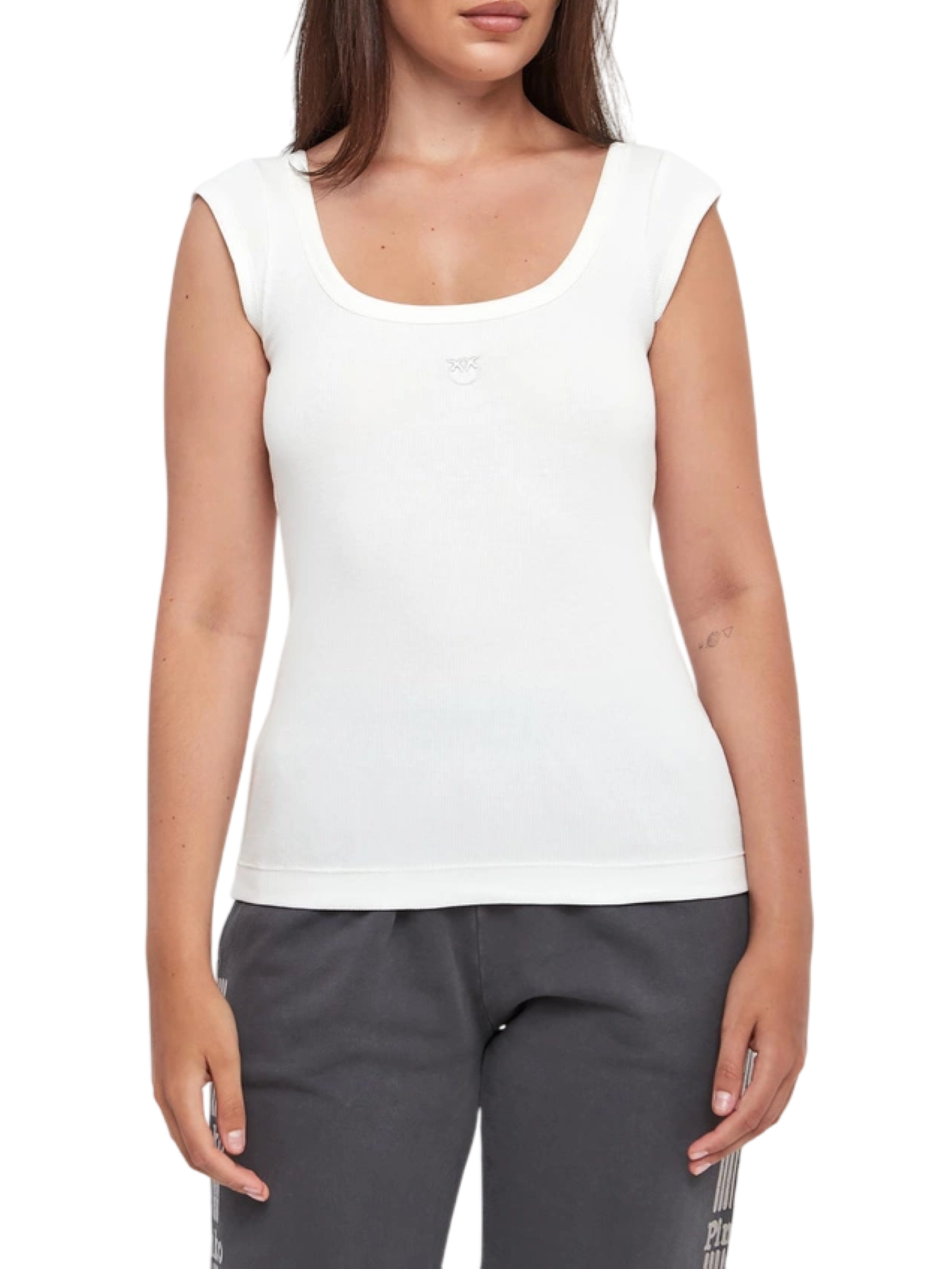 Pinko top Tenace a costine con logo bianco