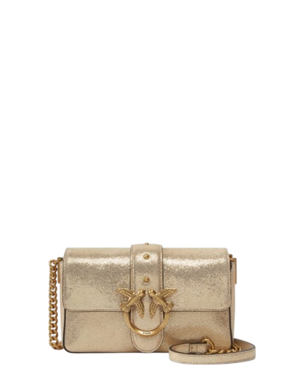 Pinko borsa Love One Mini Slouchy in suede laminato oro