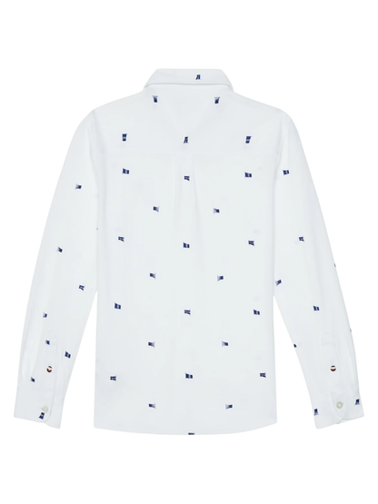 Tommy Hilfiger camicia manica lunga in pique con bandierine bianco